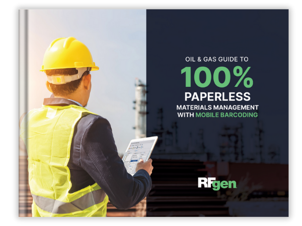 cover of RFgen Software white paper Oil & Gas Guide to 100% Paperless Materials Management with Mobile Barcoding